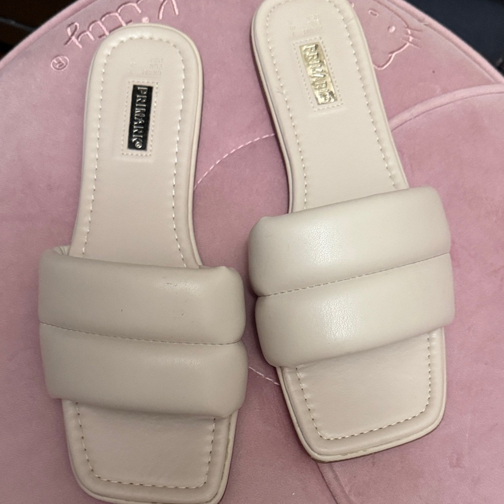 Primark Quilted Cream Slide Sandals